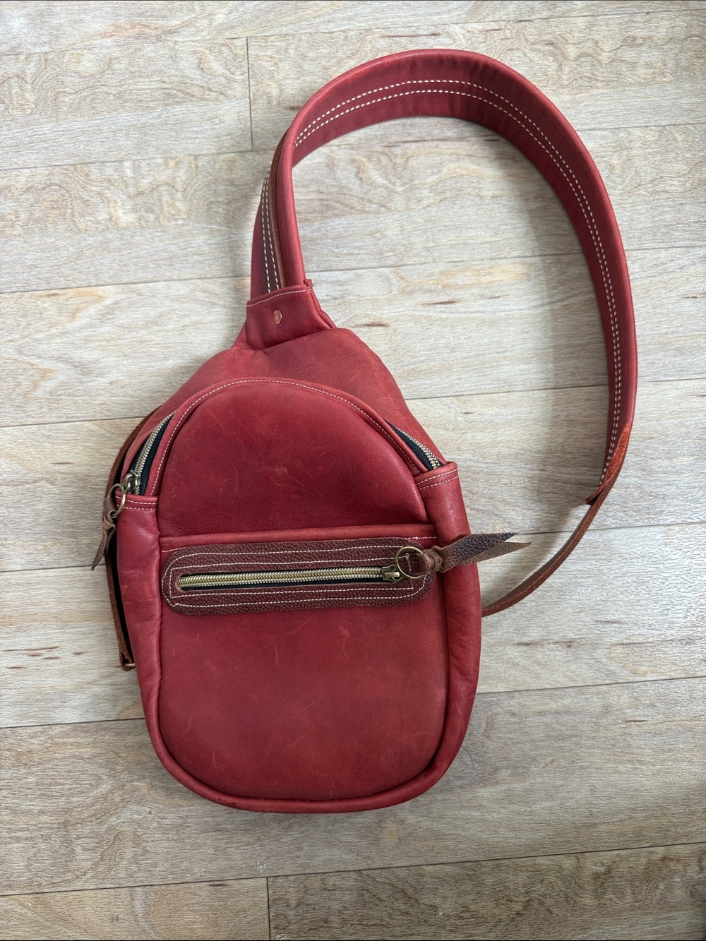 Handmade Vintage Style Red Leather Mini Backpack Sling Bag Genuine Leather